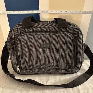 Chaps Black and Gray Herringbone Messenger Laptop Shoulder Bag